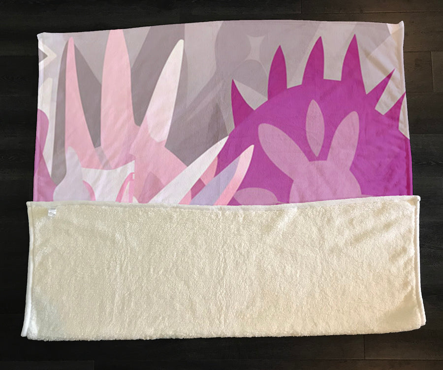 Pink Layered Floral Abstract Pattern Fleece Sherpa Blanket