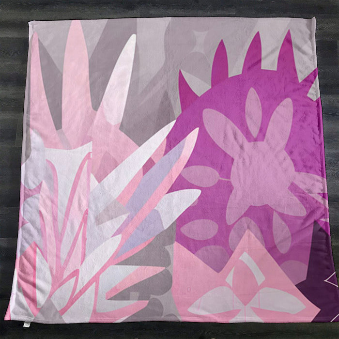 Pink Layered Floral Abstract Pattern Fleece Sherpa Blanket
