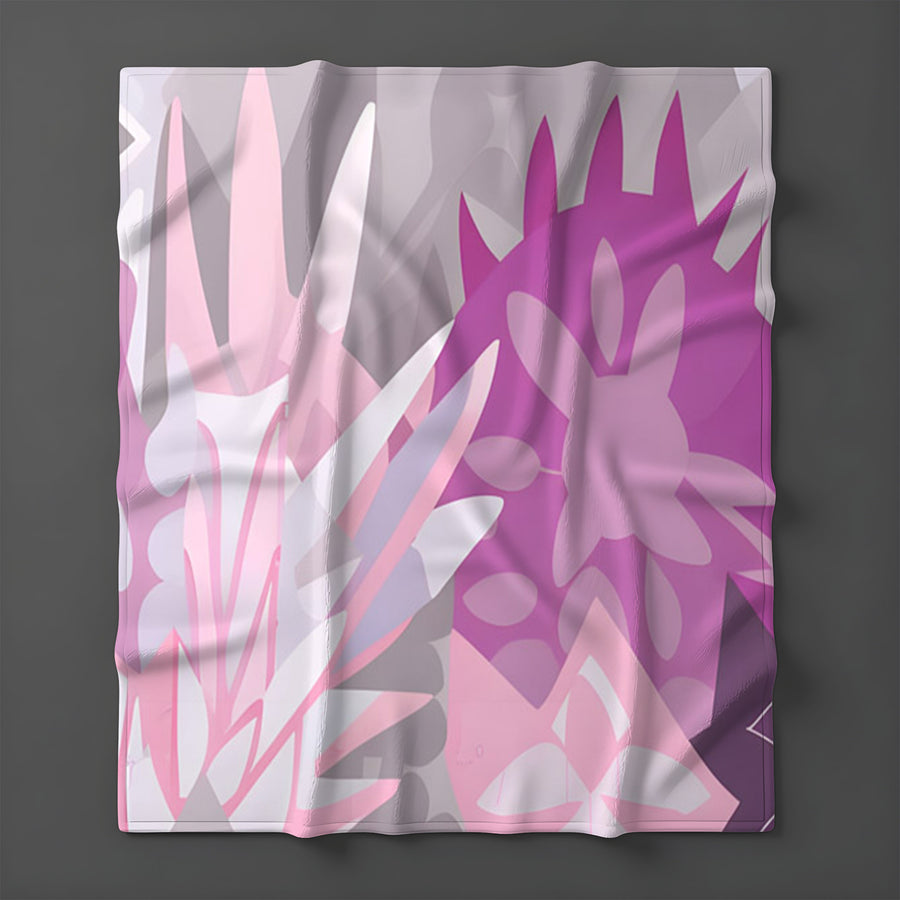 Pink Layered Floral Abstract Pattern Fleece Sherpa Blanket