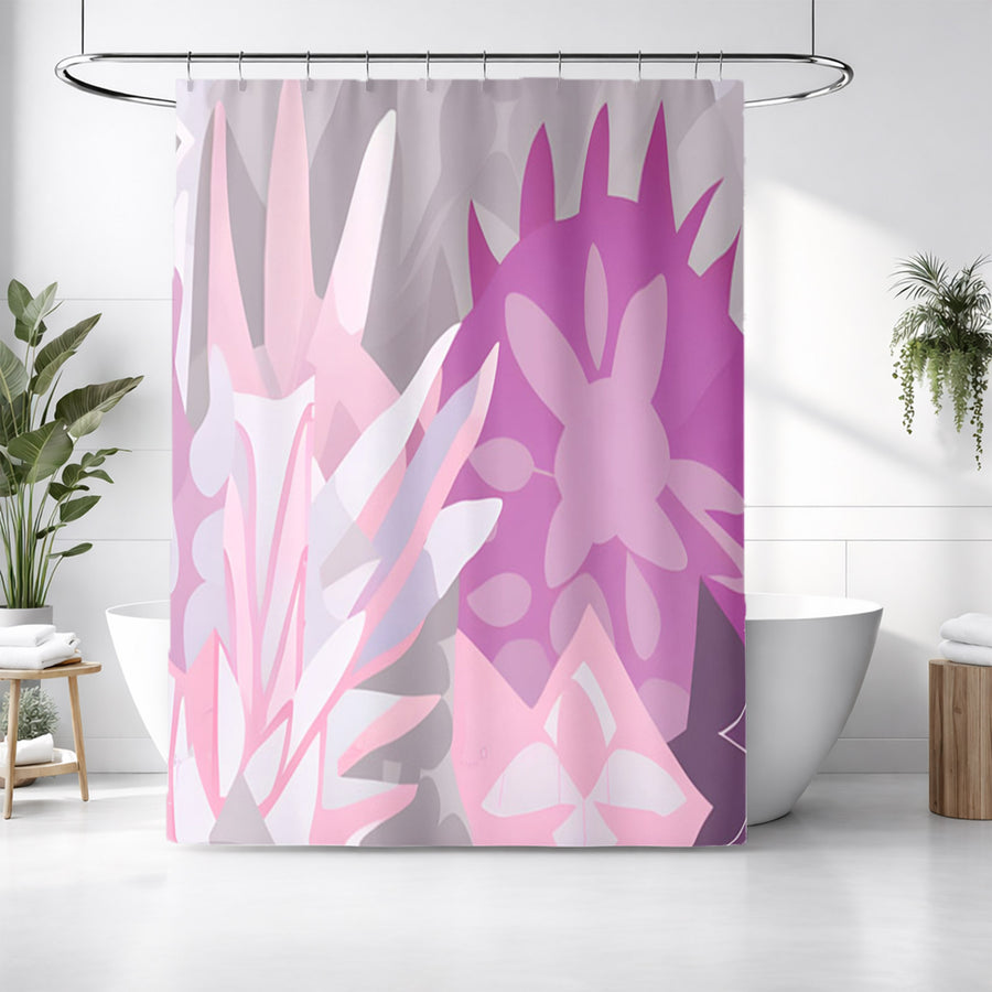 Pink Layered Floral Abstract Pattern Shower Curtain