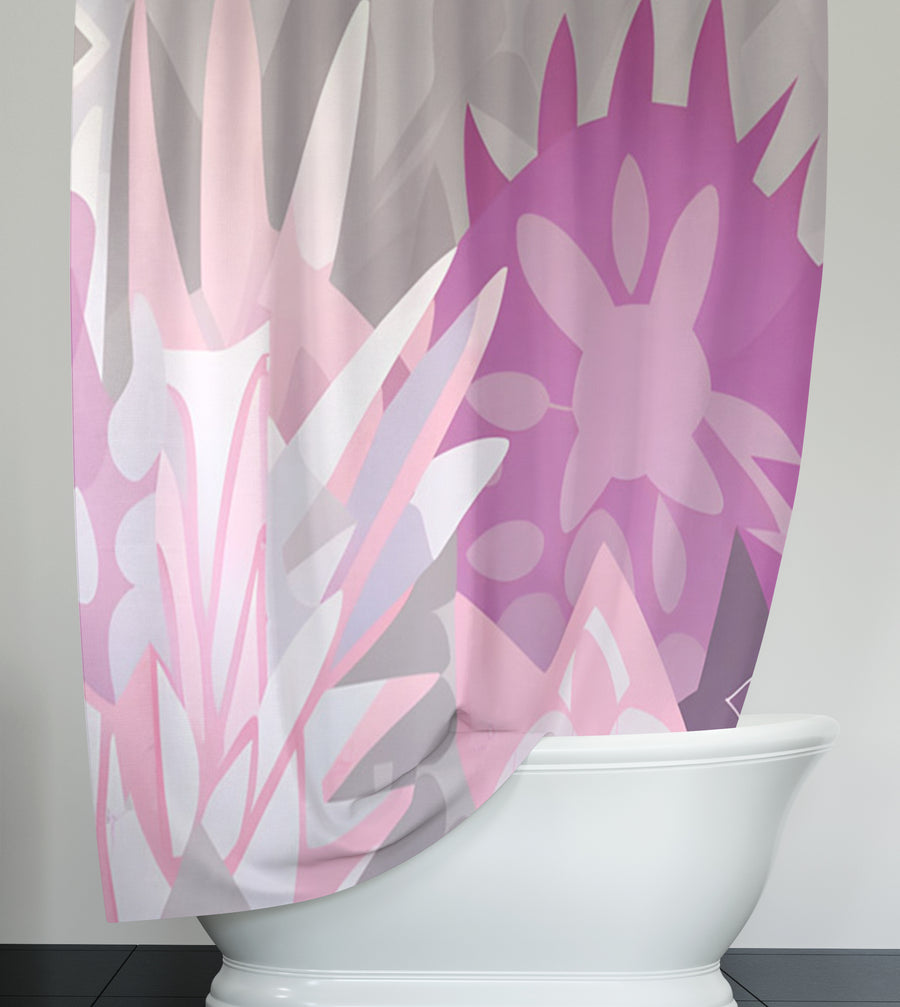 Pink Layered Floral Abstract Pattern Shower Curtain