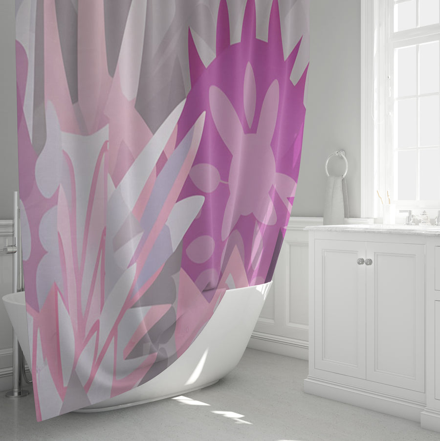 Pink Layered Floral Abstract Pattern Shower Curtain