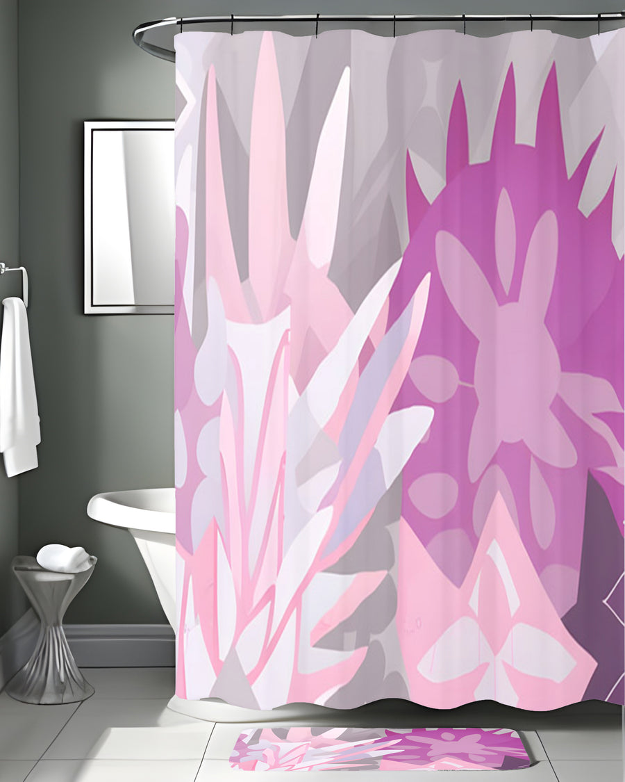 Pink Layered Floral Abstract Pattern Shower Curtain