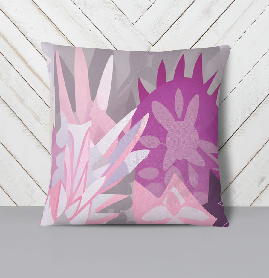 Pink Layered Floral Abstract Pattern Throw Pillow Cover