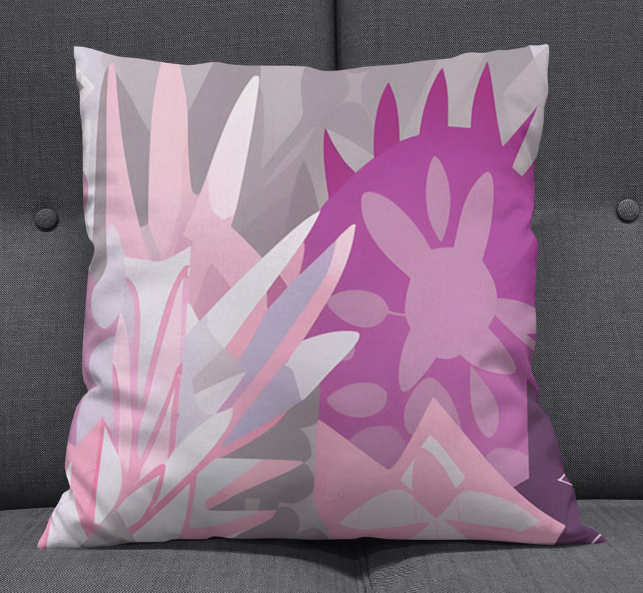 Pink Layered Floral Abstract Pattern Throw Pillow Cover