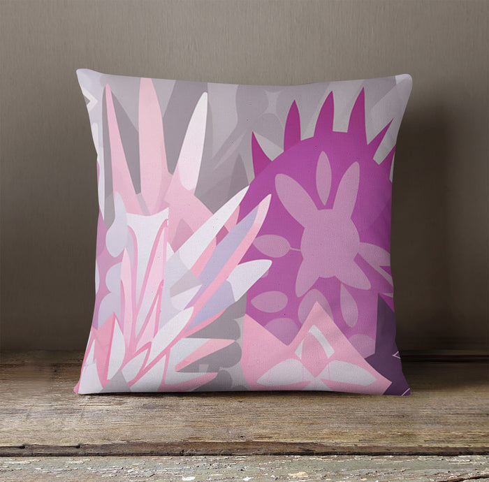 Pink Layered Floral Abstract Pattern Throw Pillow Cover