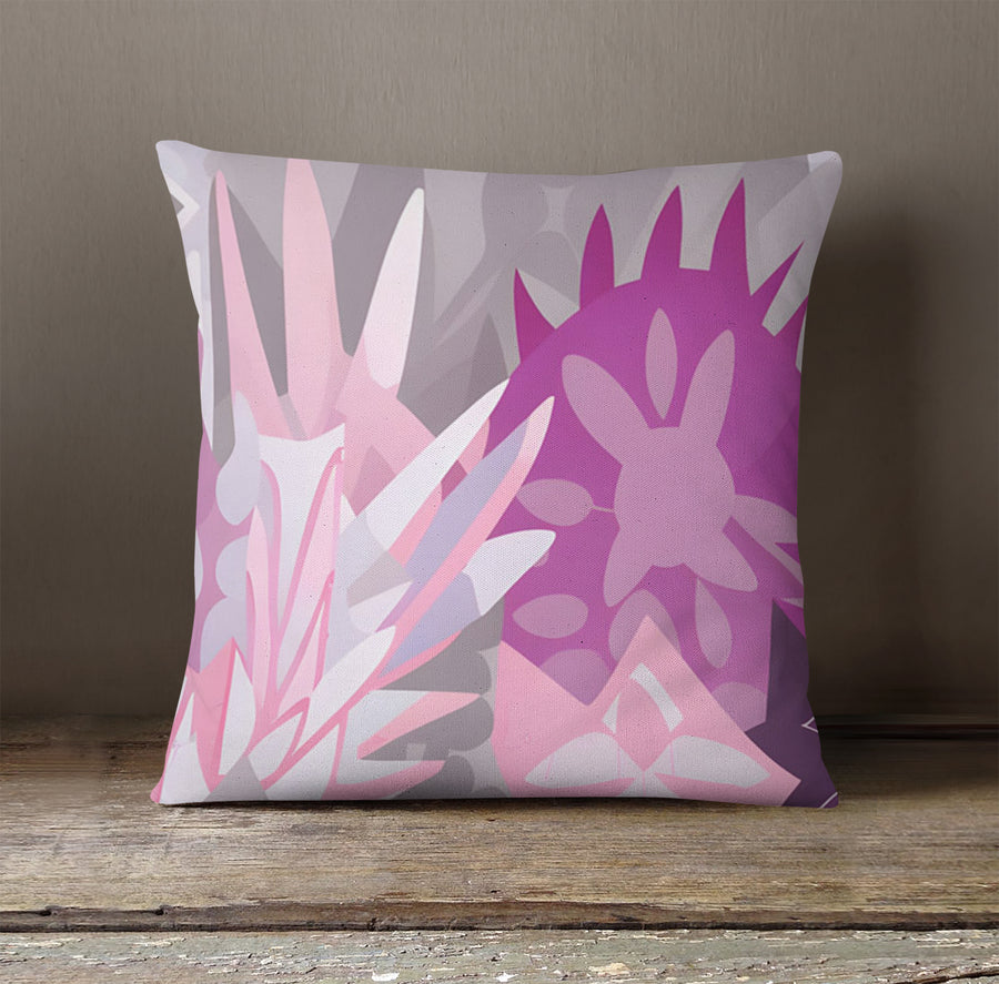 Pink Layered Floral Abstract Pattern Throw Pillow Cover