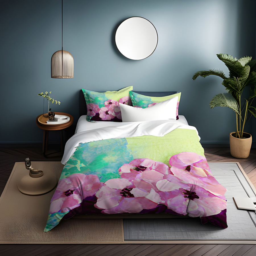 Pink Floral Botanical Artwork Duvet Cover