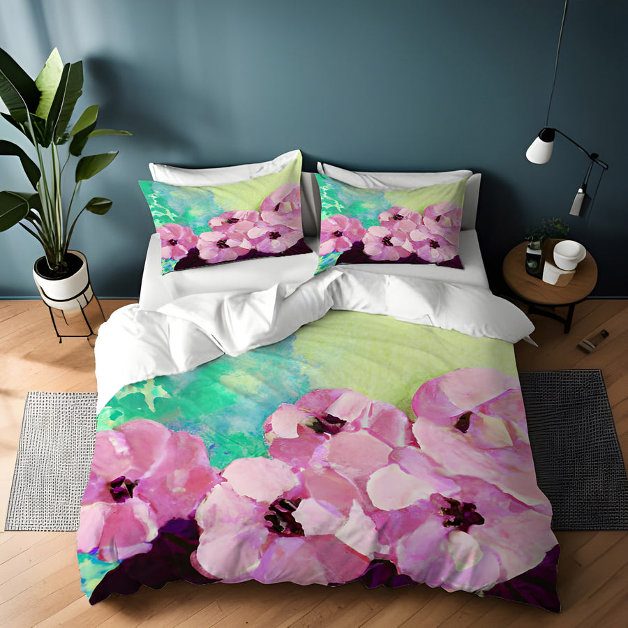 Pink Floral Botanical Artwork Duvet Cover