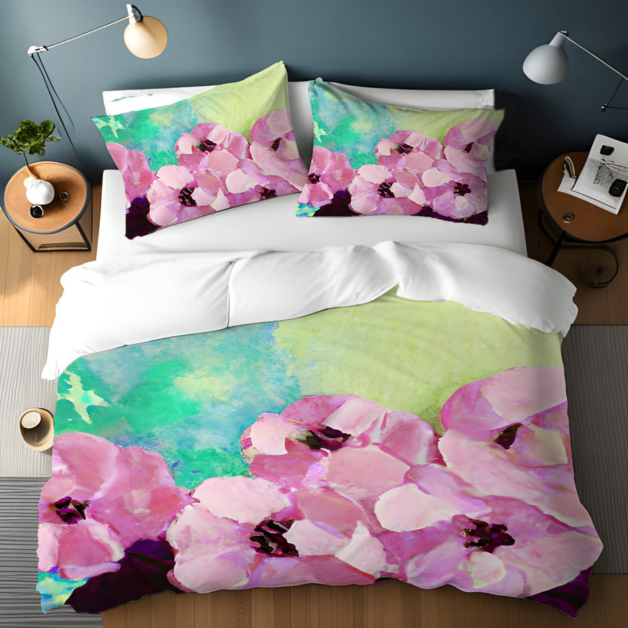 Pink Floral Botanical Artwork Duvet Cover