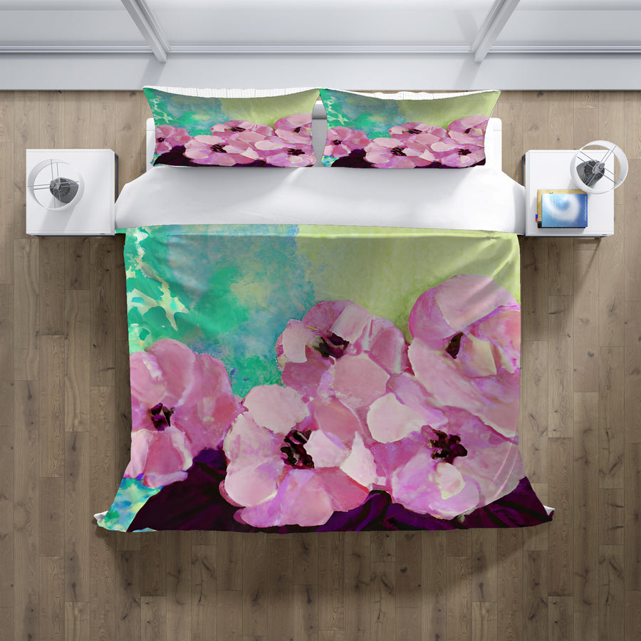 Pink Floral Botanical Artwork Duvet Cover