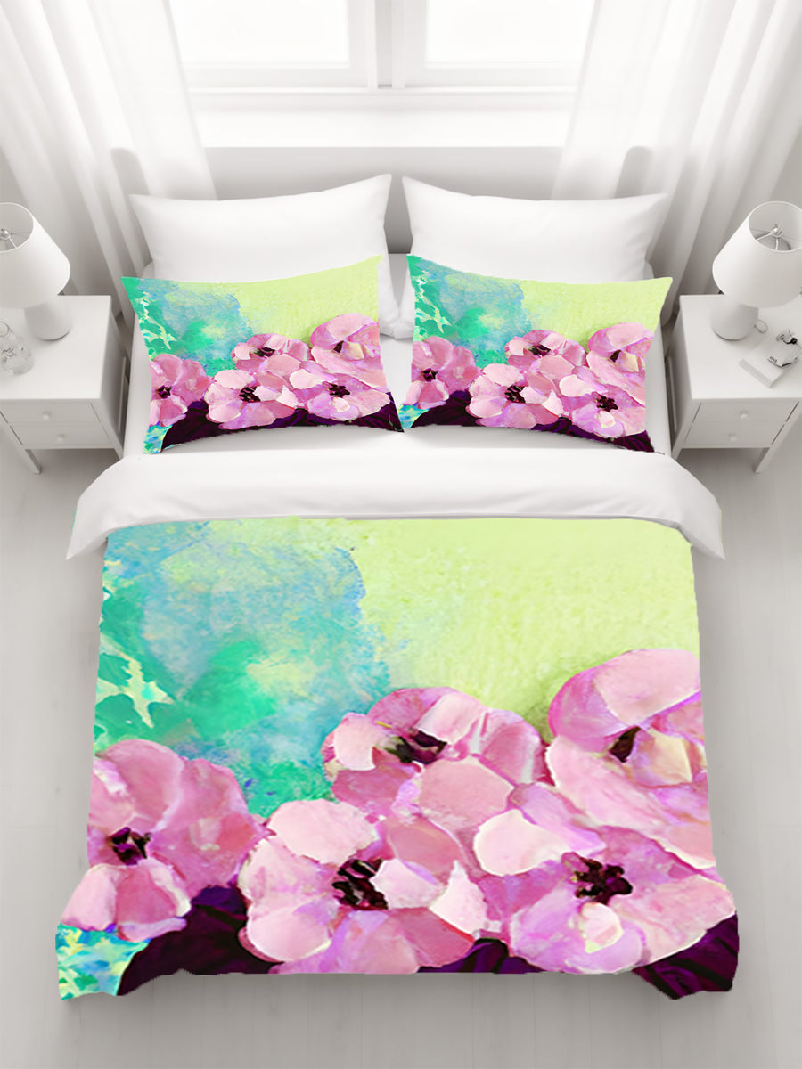 Pink Floral Botanical Artwork Duvet Cover