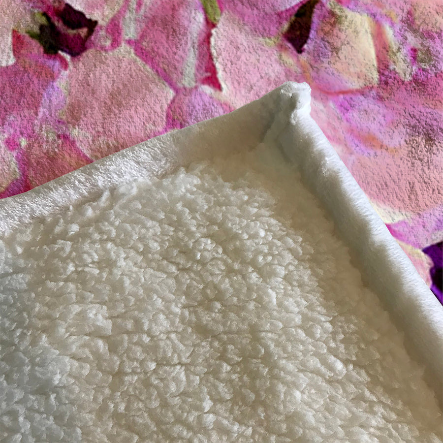 Pink Floral Botanical Artwork Fleece Sherpa Blanket