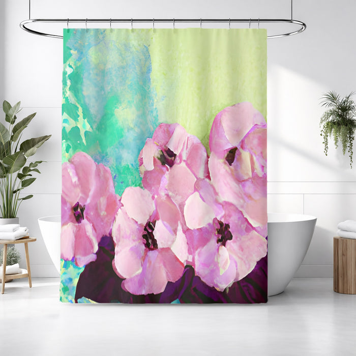 Pink Floral Botanical Artwork Shower Curtain