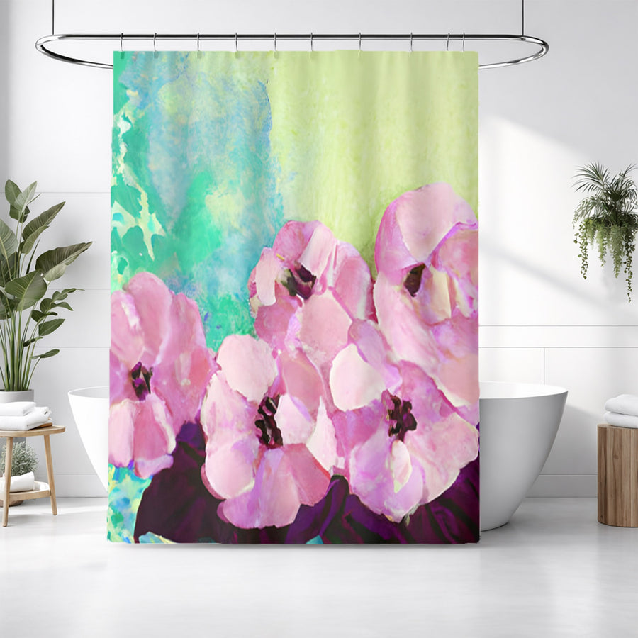 Pink Floral Botanical Artwork Shower Curtain