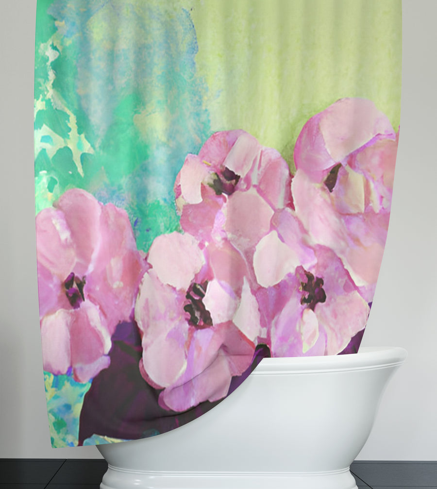Pink Floral Botanical Artwork Shower Curtain