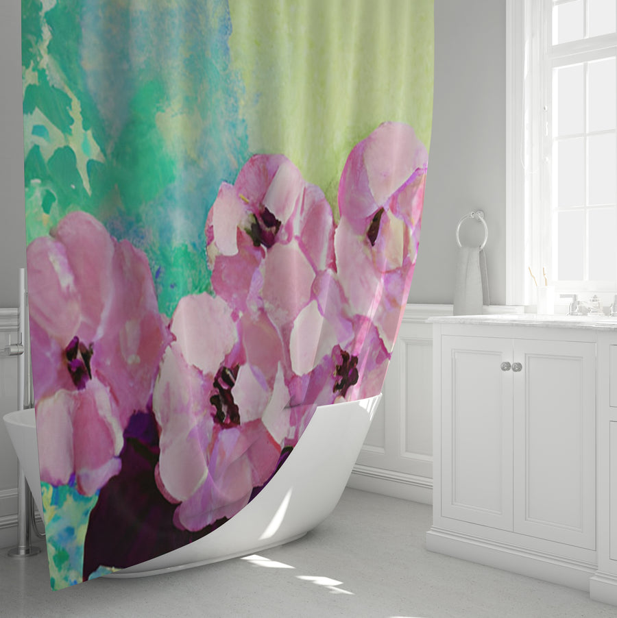 Pink Floral Botanical Artwork Shower Curtain