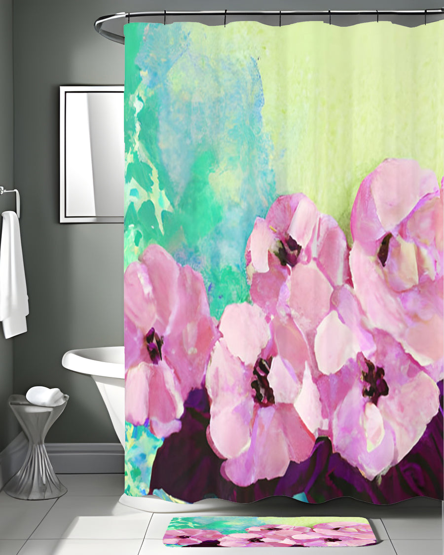 Pink Floral Botanical Artwork Shower Curtain