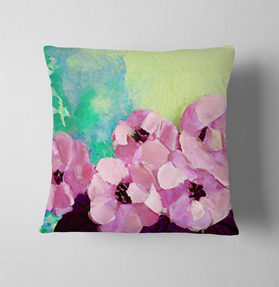 Pink Floral Botanical Artwork Throw Pillow Cover