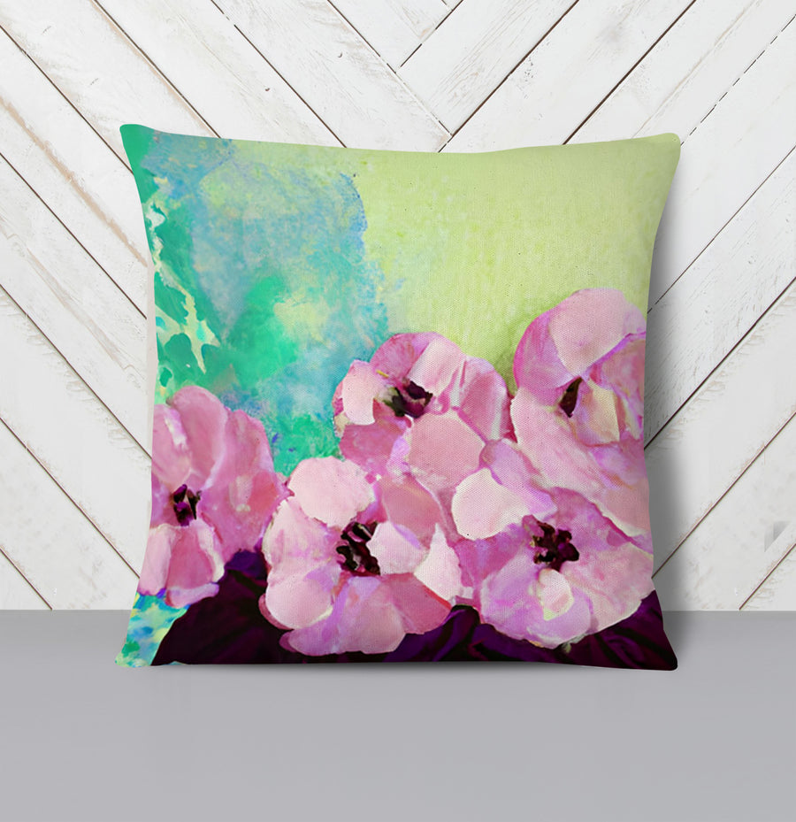 Pink Floral Botanical Artwork Throw Pillow Cover