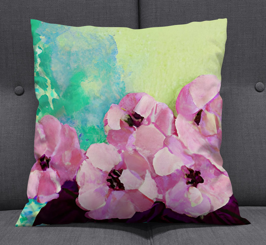 Pink Floral Botanical Artwork Throw Pillow Cover