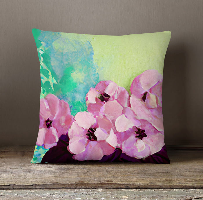 Pink Floral Botanical Artwork Throw Pillow Cover