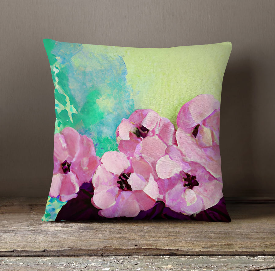 Pink Floral Botanical Artwork Throw Pillow Cover