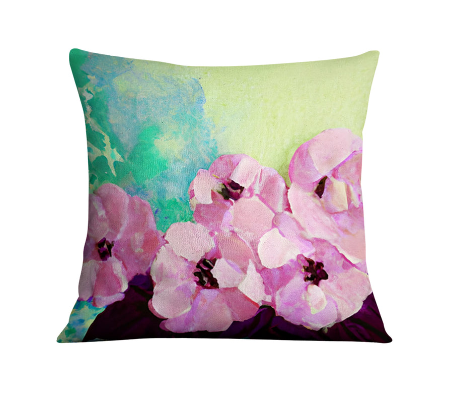 Pink Floral Botanical Artwork Throw Pillow Cover