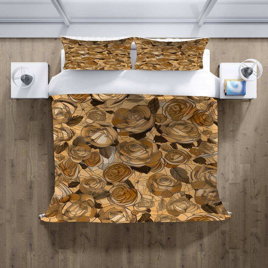Gold Rose Floral Pattern Duvet Cover