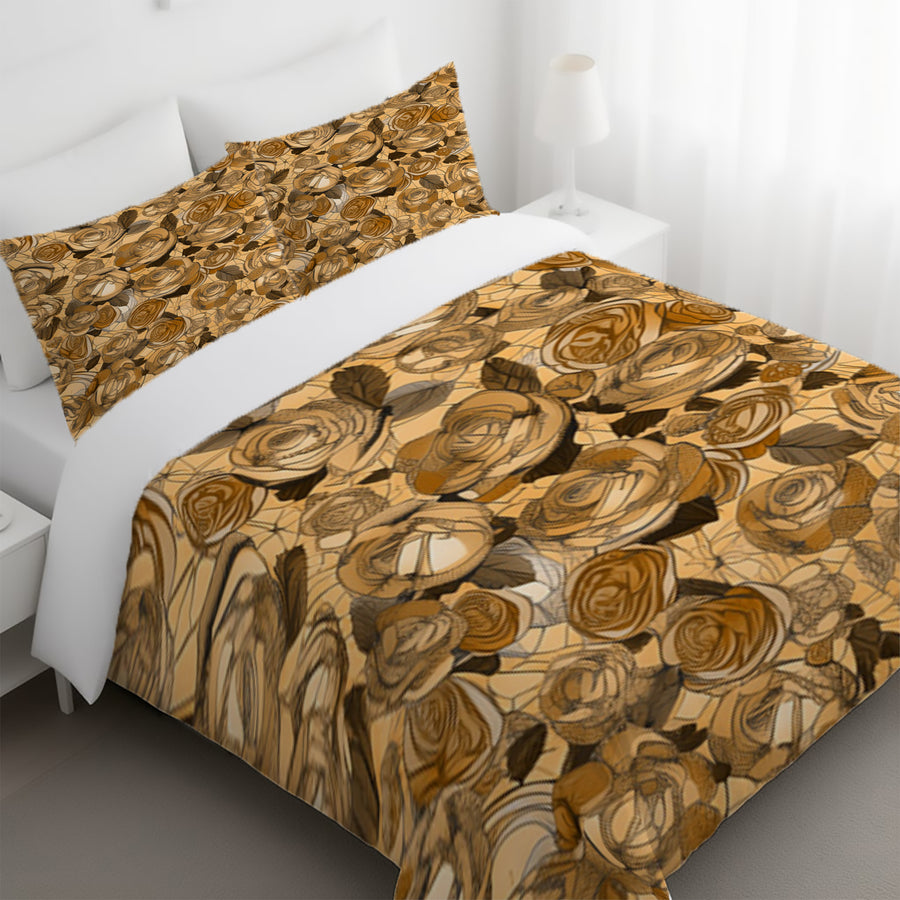 Gold Rose Floral Pattern Duvet Cover
