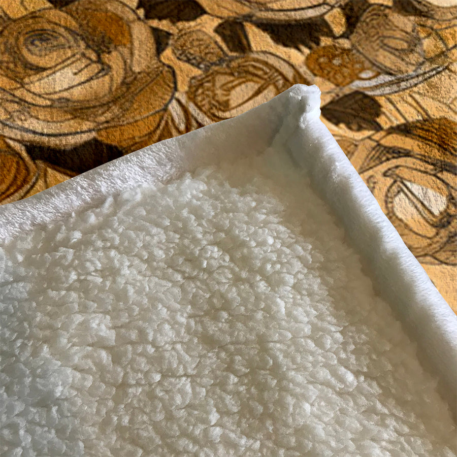 Gold Rose Floral Pattern Fleece Sherpa Blanket