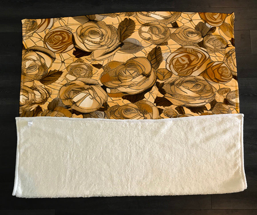 Gold Rose Floral Pattern Fleece Sherpa Blanket