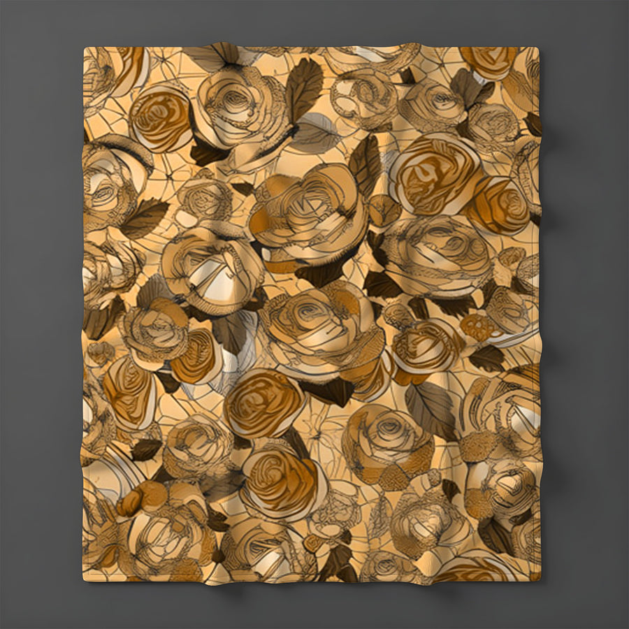 Gold Rose Floral Pattern Fleece Sherpa Blanket