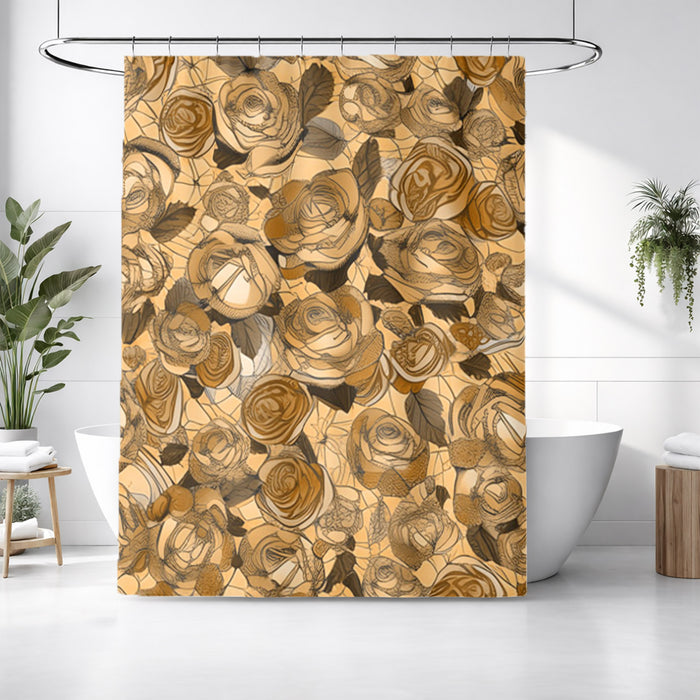 Gold Rose Floral Pattern Shower Curtain