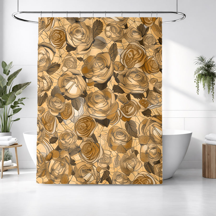 Gold Rose Floral Pattern Shower Curtain