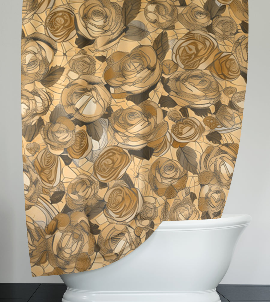 Gold Rose Floral Pattern Shower Curtain