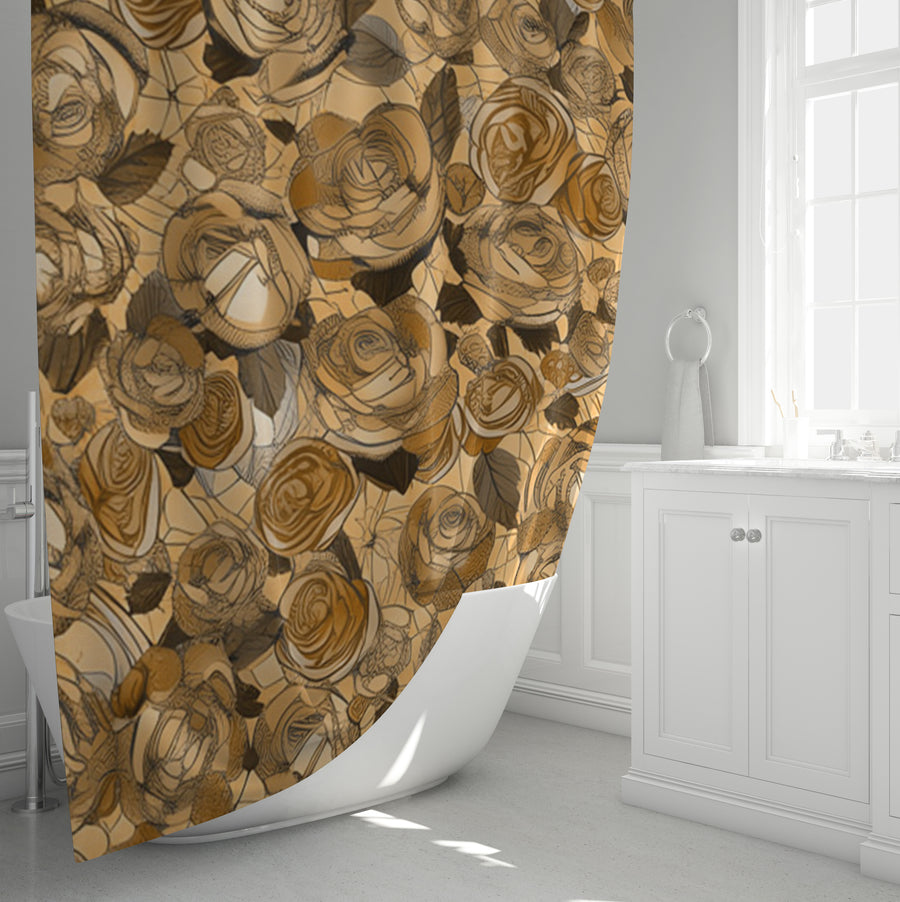 Gold Rose Floral Pattern Shower Curtain
