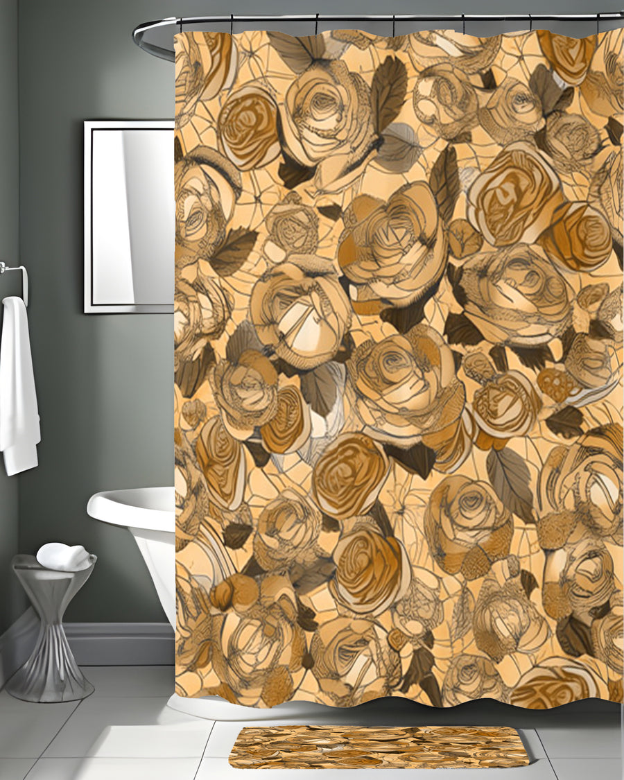 Gold Rose Floral Pattern Shower Curtain