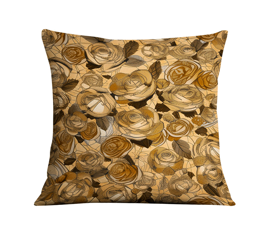 Gold Rose Floral Pattern Throw Pillow Cover