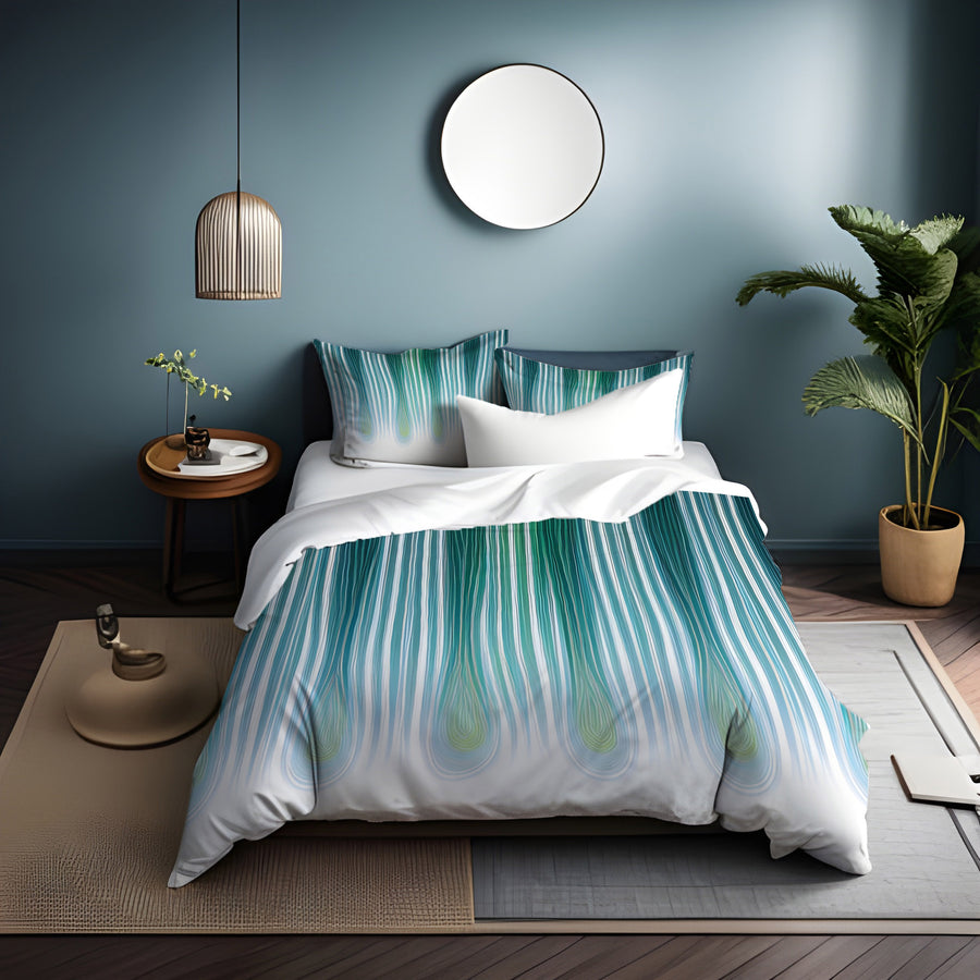 Teal Vertical Drip Stripe Pattern Duvet Cover