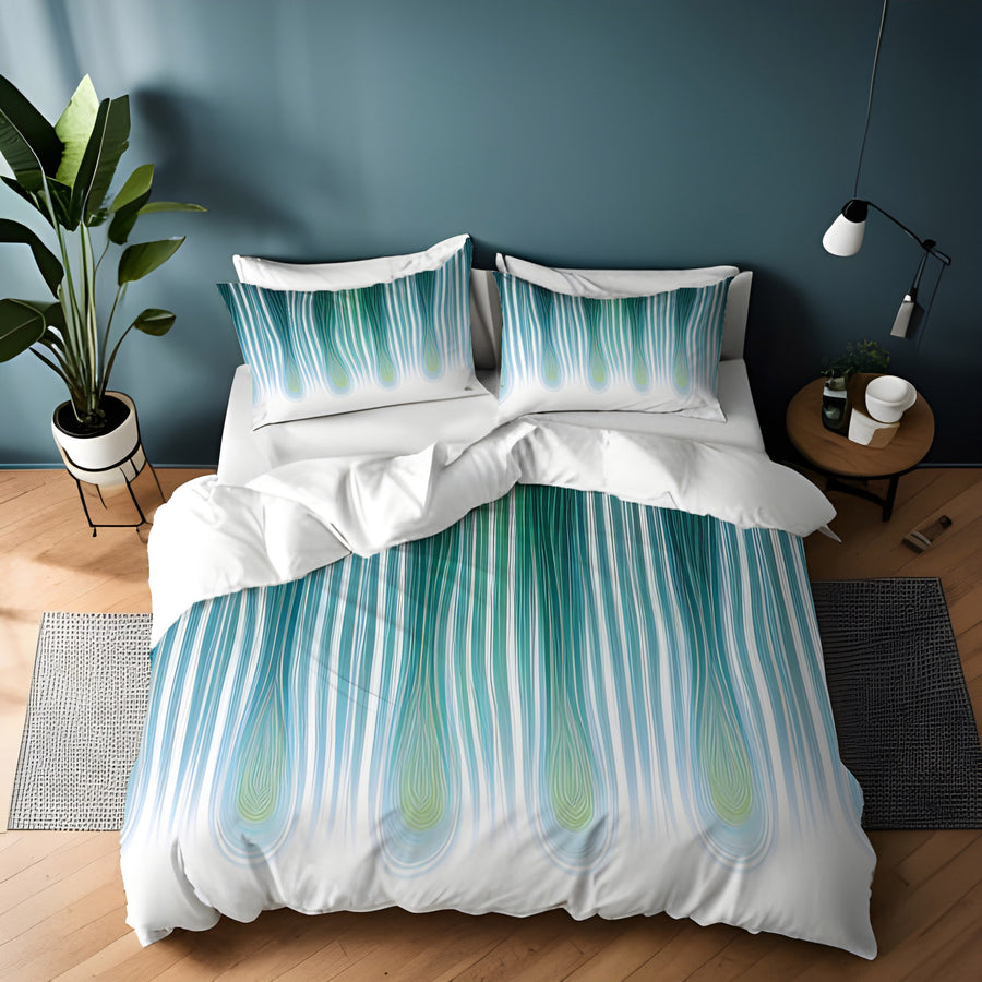Teal Vertical Drip Stripe Pattern Duvet Cover