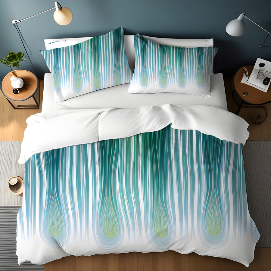 Teal Vertical Drip Stripe Pattern Duvet Cover