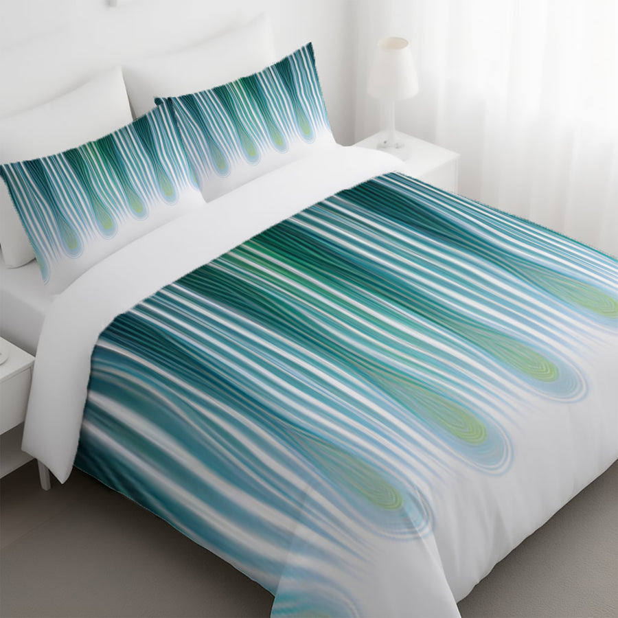 Teal Vertical Drip Stripe Pattern Duvet Cover