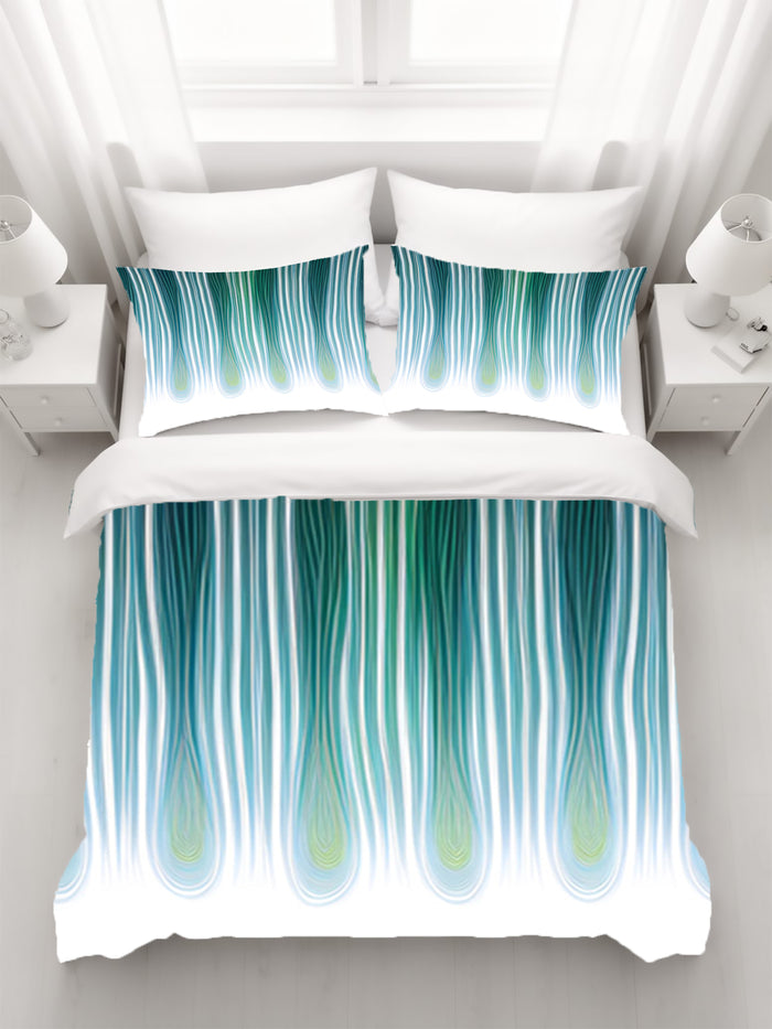 Teal Vertical Drip Stripe Pattern Duvet Cover