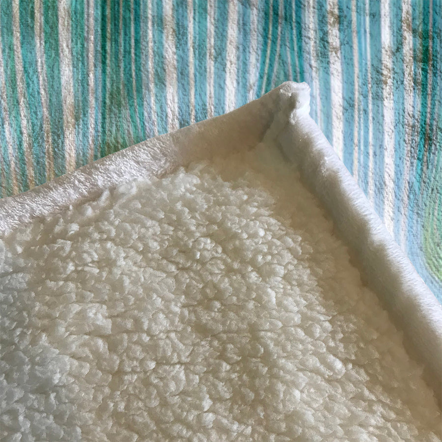 Teal Vertical Drip Stripe Pattern Fleece Sherpa Blanket