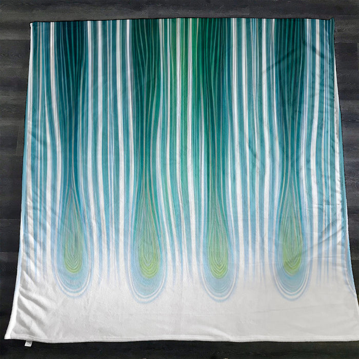 Teal Vertical Drip Stripe Pattern Fleece Sherpa Blanket