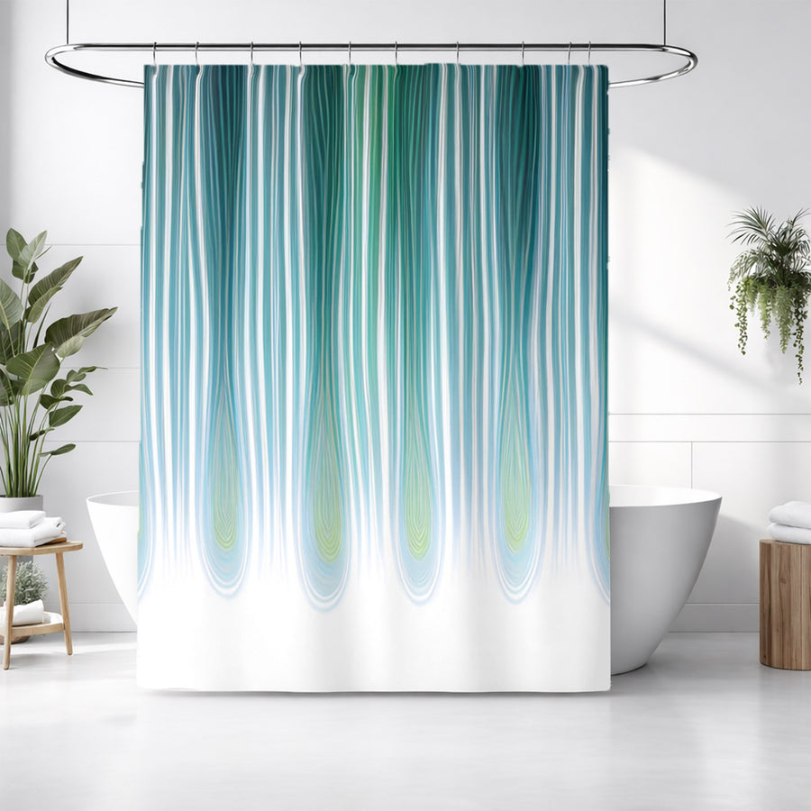 Teal Vertical Drip Stripe Pattern Shower Curtain