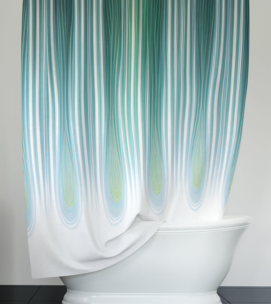 Teal Vertical Drip Stripe Pattern Shower Curtain