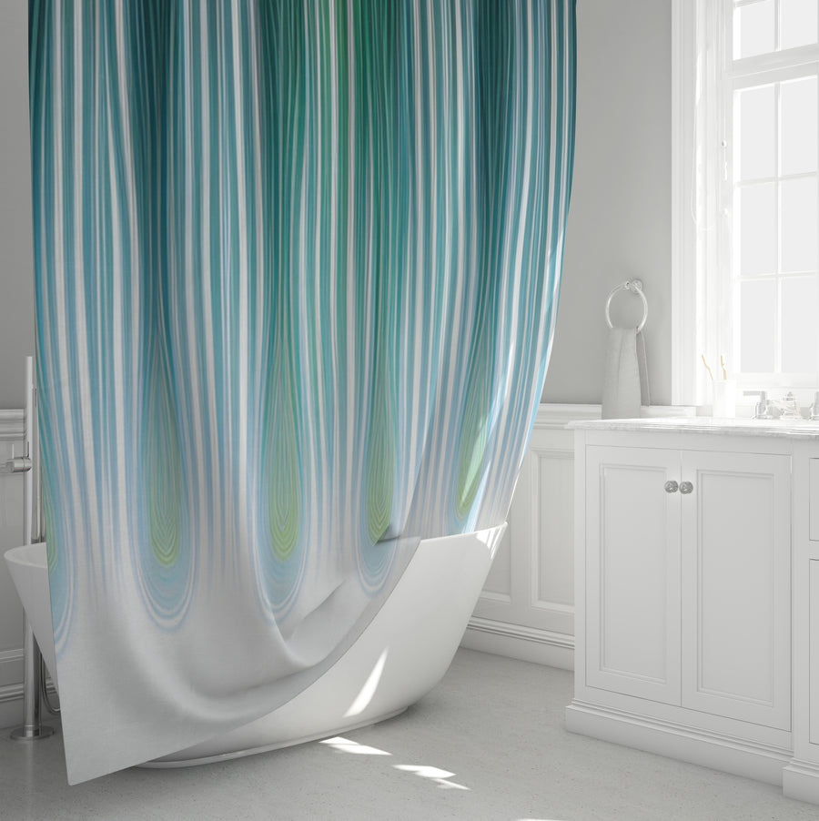Teal Vertical Drip Stripe Pattern Shower Curtain