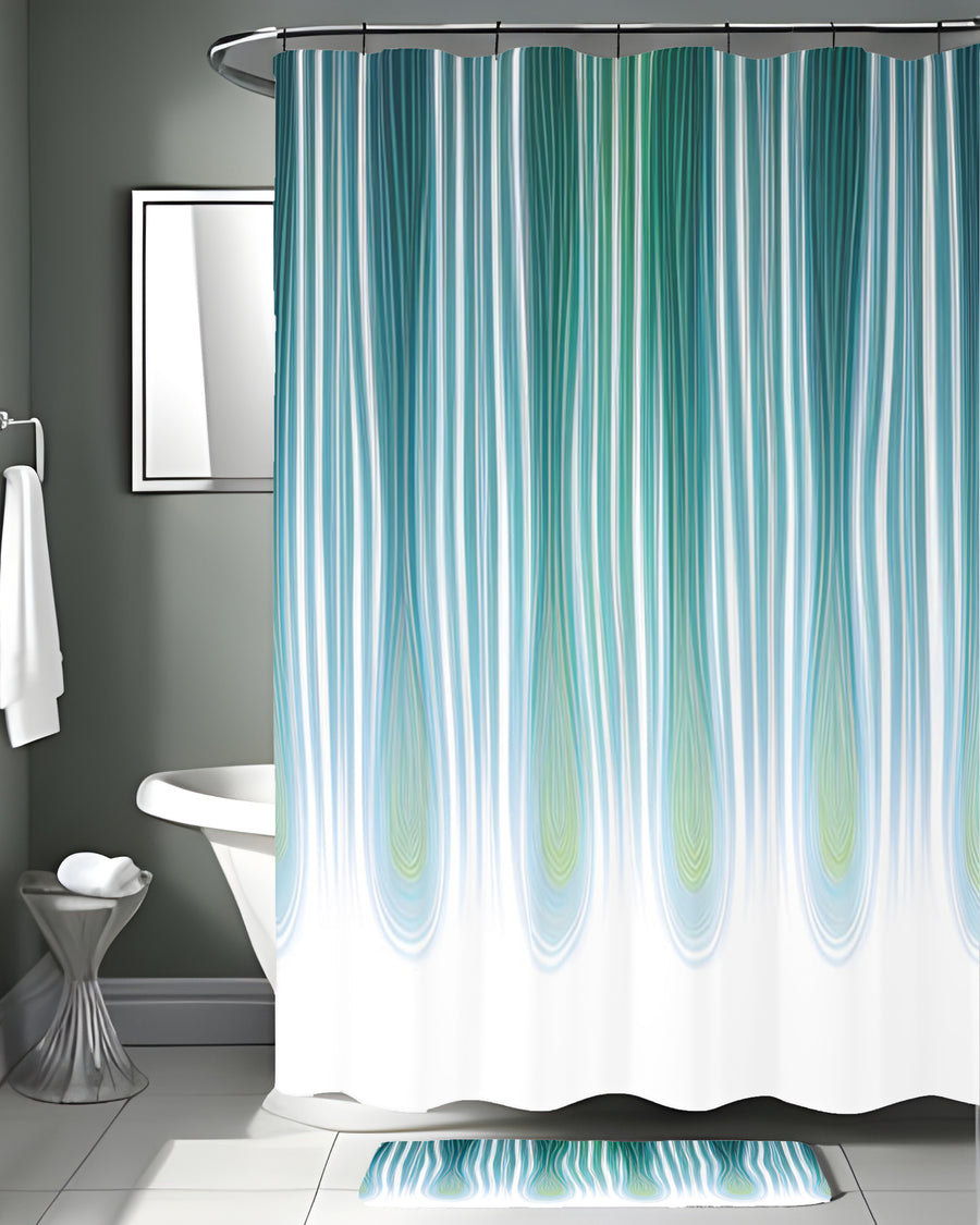Teal Vertical Drip Stripe Pattern Shower Curtain